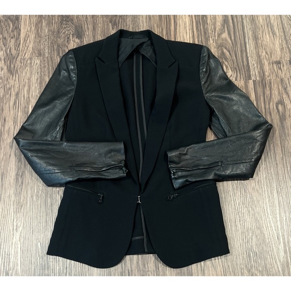 rag & bone Jackets & Blazers - Rag & Bone Blazer Jacket Womens Black Lambskin Leather Sleeves Shawl Collar Sz 2